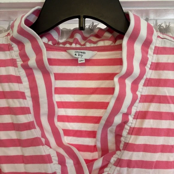 Crown & Ivy Pink and White Striped V-Neck Blouse - Picture 2 of 5